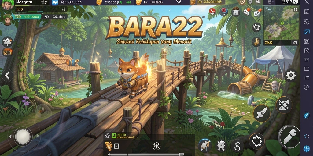 Screenshot gameplay BARA22 menampilkan interaksi karakter di dunia simulasi.