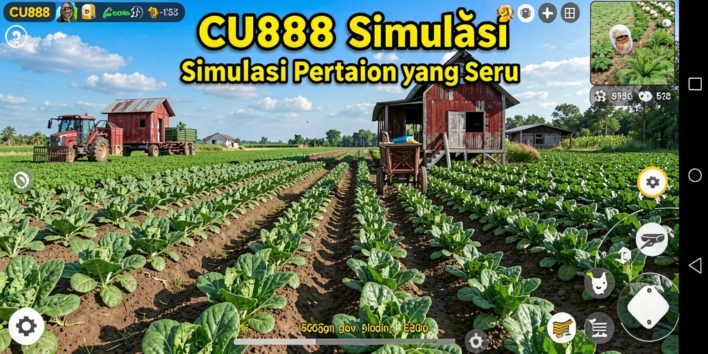Tampilan gameplay CU888 dengan aktivitas bertani dan merawat hewan.