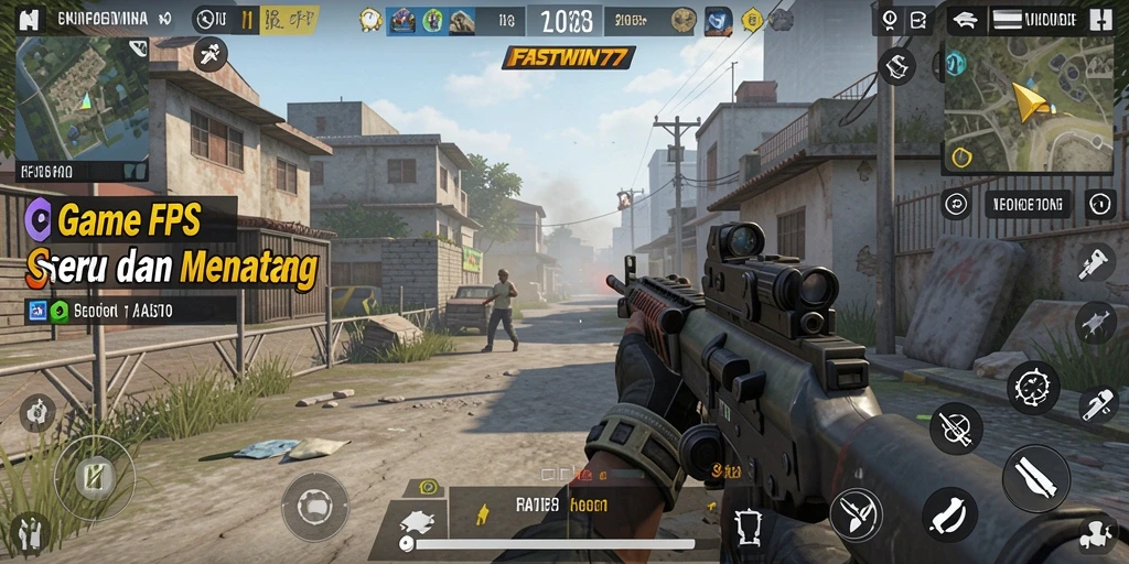 Tangkapan layar gameplay <strong>FASTWIN77</strong> menunjukkan aksi pertempuran intens di berbagai lokasi.