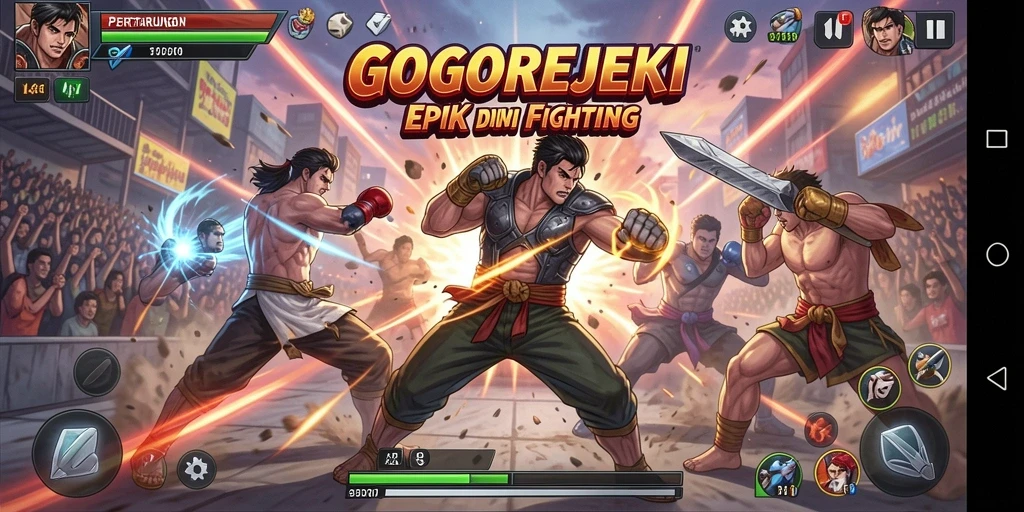 Tampilan gameplay GOGOREJEKI yang memukau dalam pertarungan sengit.