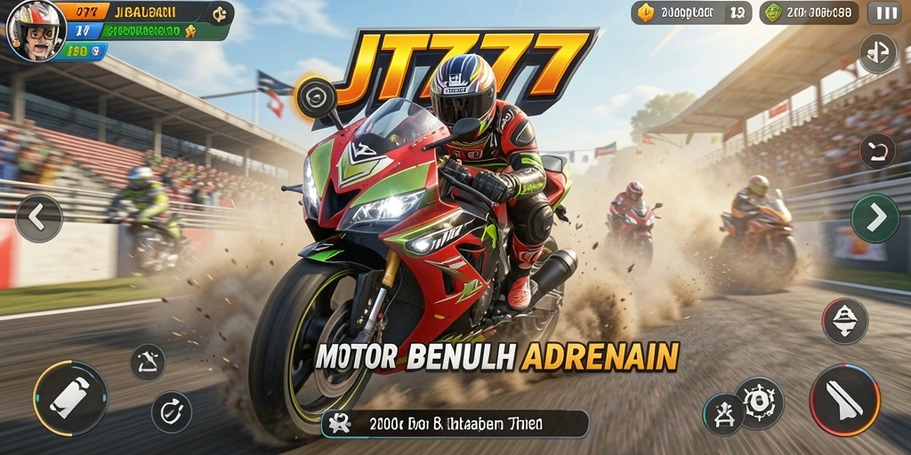 Screenshot gameplay motor balap yang seru dan dinamis.
