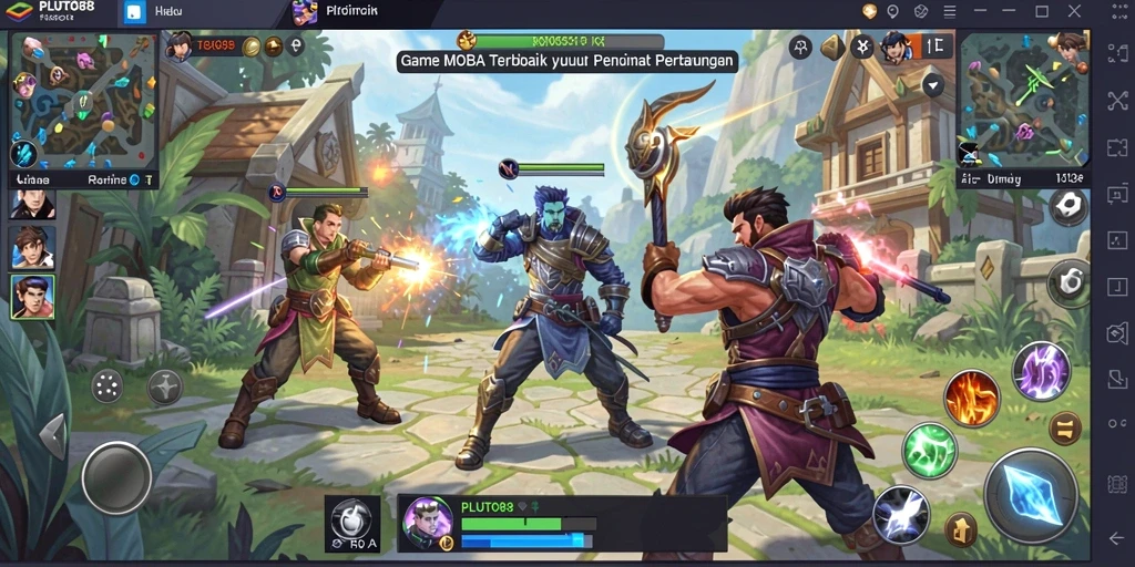 Screenshot gameplay seru dari PLUTO88 yang menampilkan pertarungan tim.