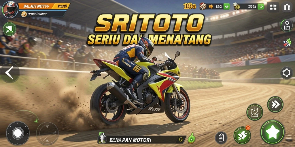 Screenshot SRITOTO menampilkan aksi balapan motor yang intens dan kompetitif.