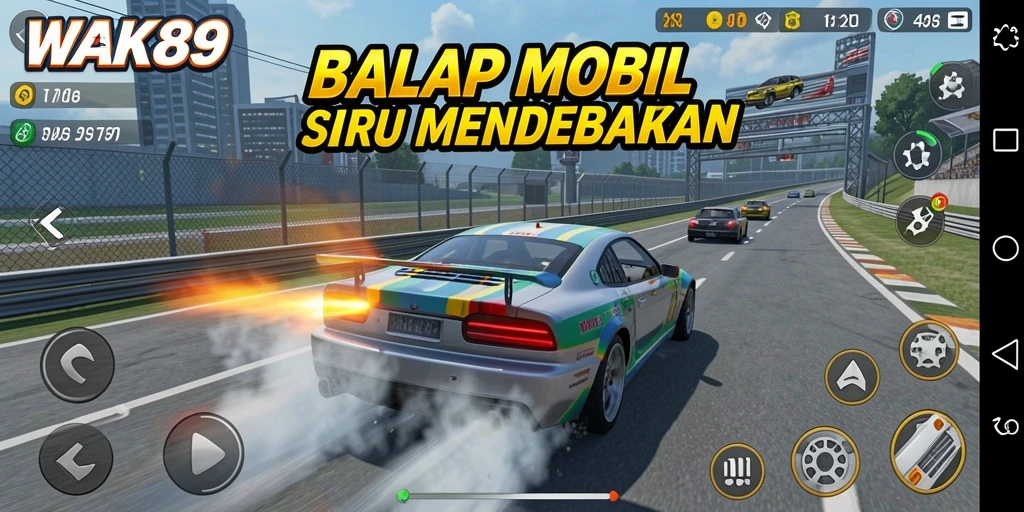 Gameplay balapan mendebarkan di WAK89 dengan mobil cepat.